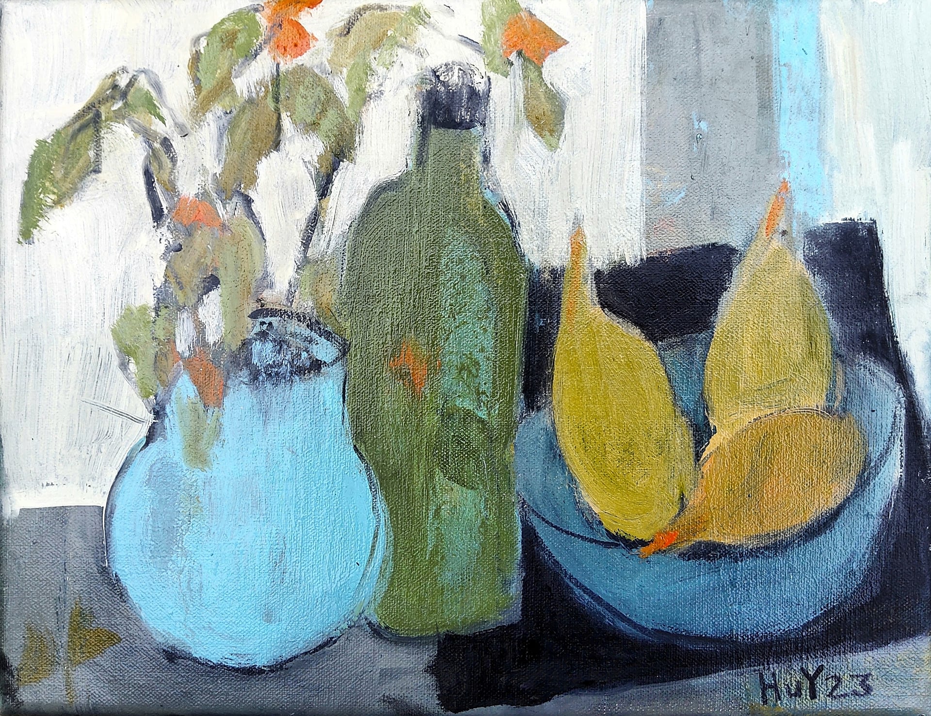 schaal met peertjes /// olie op linnen /// 33x41 /// beschikbaar